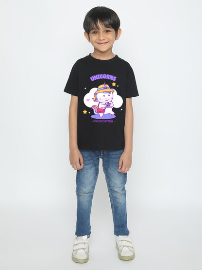 Kids Boys Unicorn on Vacation Trendy T-Shirt