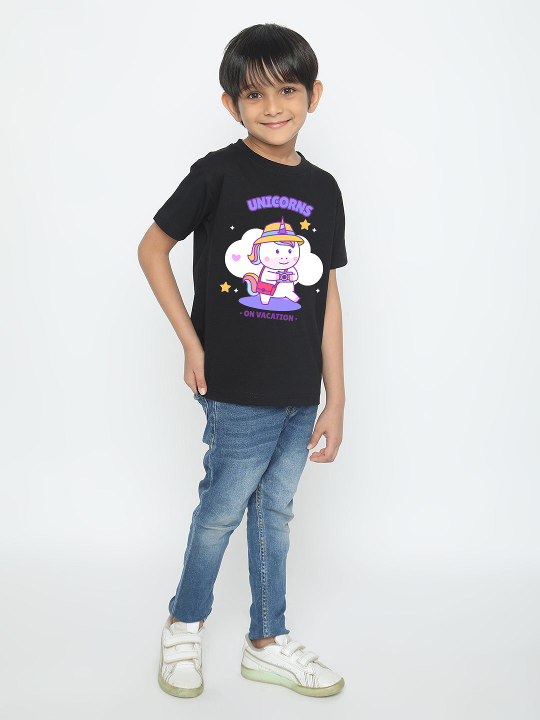Kids Boys Unicorn on Vacation Trendy T-Shirt