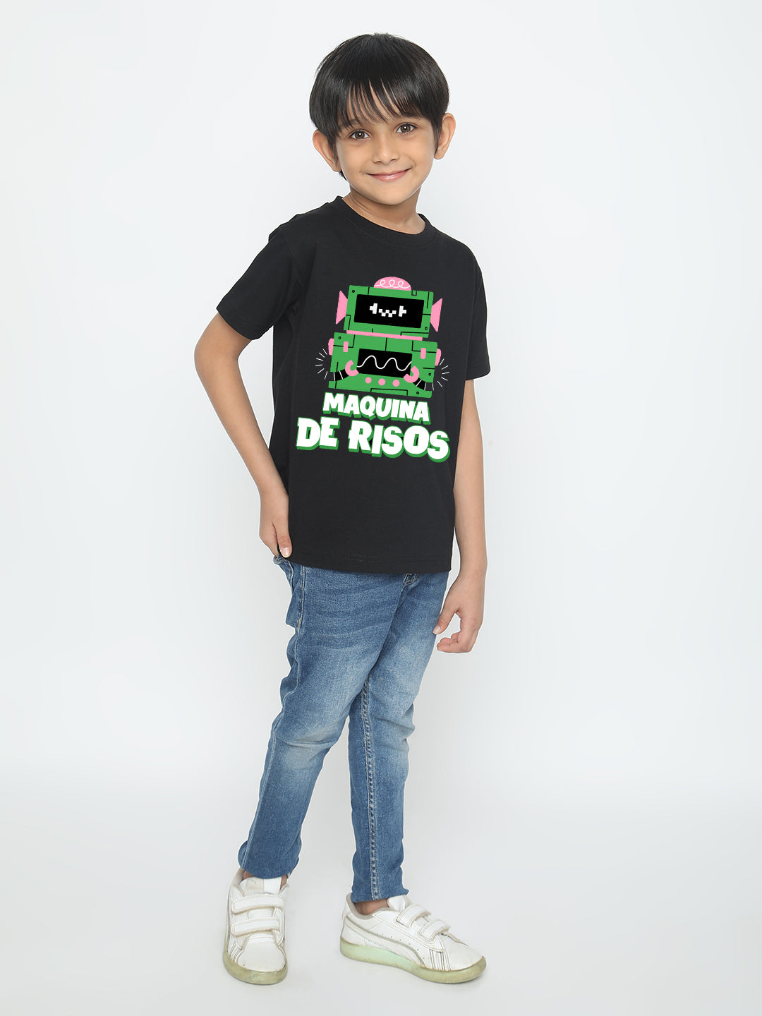 Kids Boys Robot Maquina de Risos T-Shirt - Fun & Stylish