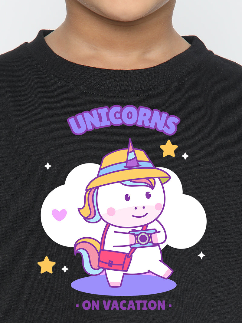 Kids Boys Unicorn on Vacation Trendy T-Shirt