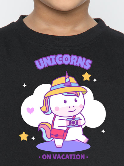 Kids Boys Unicorn on Vacation Trendy T-Shirt