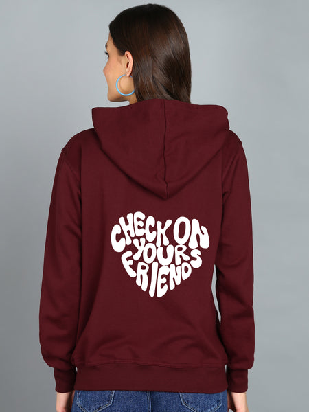 Back Printed Women's Cotton Full Zipper Sweatshirt Hoodies with Kangaroo Pocket Winter Wear Hooded Neck Sweatshirt