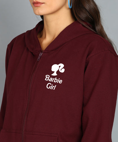 Back Printed Women's Cotton Full Zipper Sweatshirt Hoodies with Kangaroo Pocket Winter Wear Hooded Neck Sweatshirt