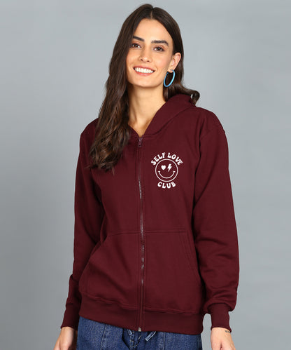 Back Printed Women's Cotton Full Zipper Sweatshirt Hoodies with Kangaroo Pocket Winter Wear Hooded Neck Sweatshirt