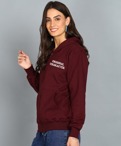 Back Printed Women's Cotton Full Zipper Sweatshirt Hoodies with Kangaroo Pocket Winter Wear Hooded Neck Sweatshirt