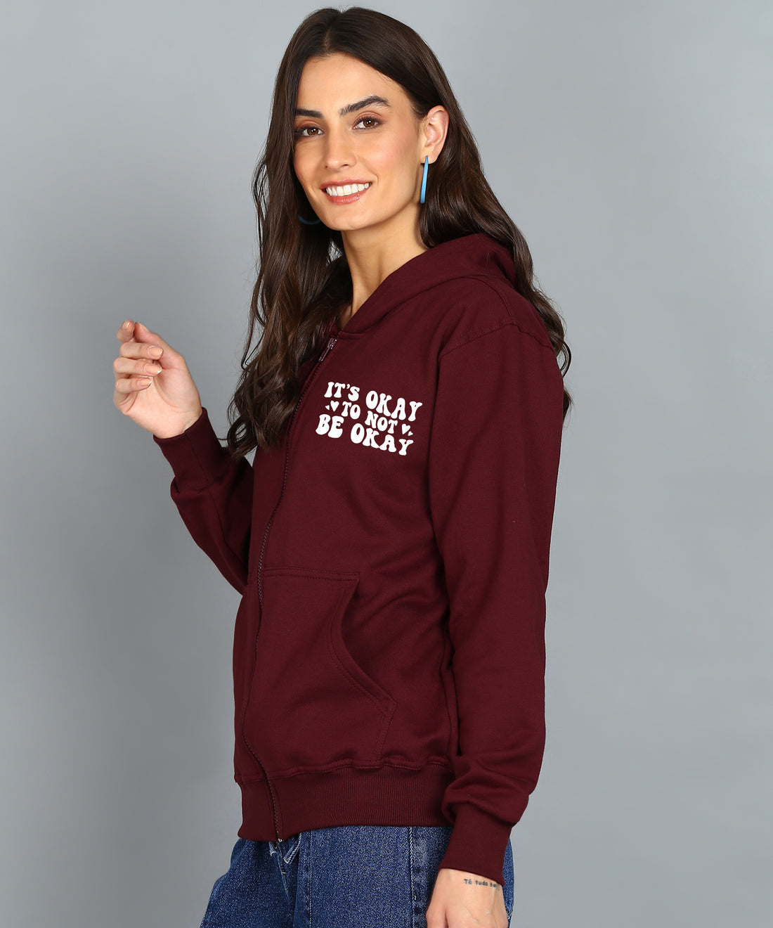 Back Printed Women's Cotton Full Zipper Sweatshirt Hoodies with Kangaroo Pocket Winter Wear Hooded Neck Sweatshirt