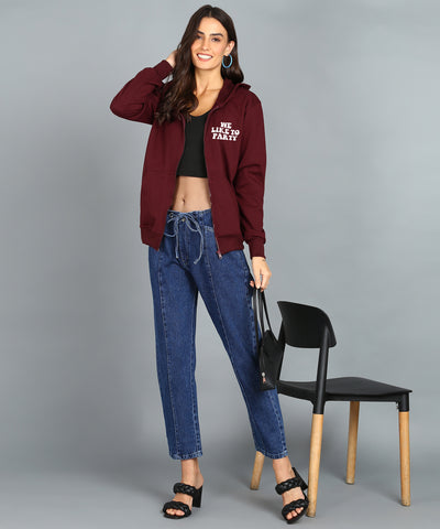 Back Printed Women's Cotton Full Zipper Sweatshirt Hoodies with Kangaroo Pocket Winter Wear Hooded Neck Sweatshirt