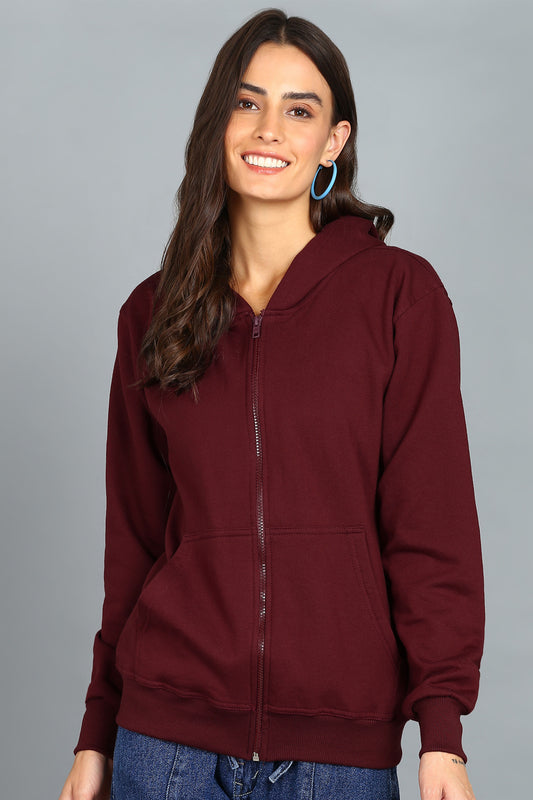 Women’s Plain Zipper Hooded Hoodie Stylish & Comfortable