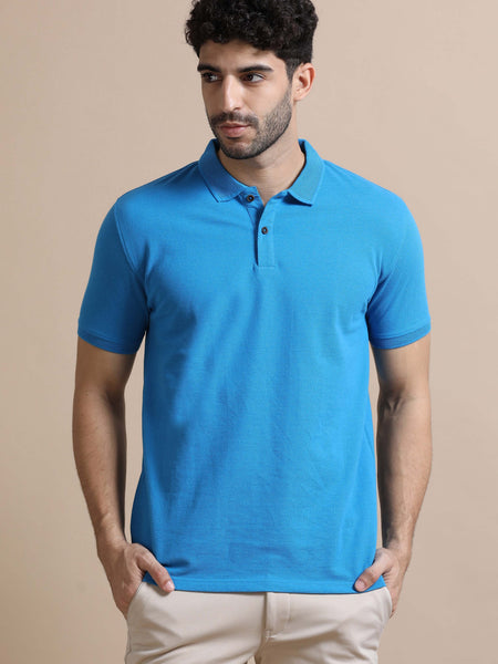 Aqua Blue Sustainable Premium Polo Eco-Friendly Casual Wear T-Shirt for Men