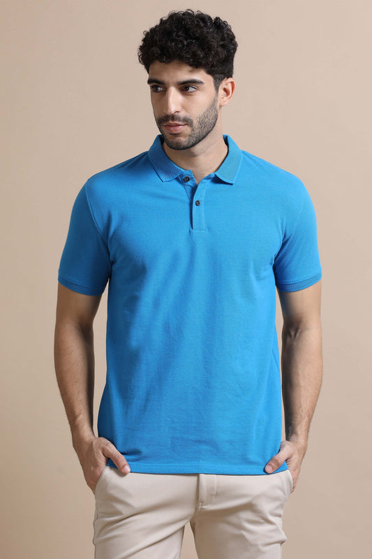 Aqua Blue Sustainable Premium Polo Eco-Friendly Casual Wear T-Shirt for Men