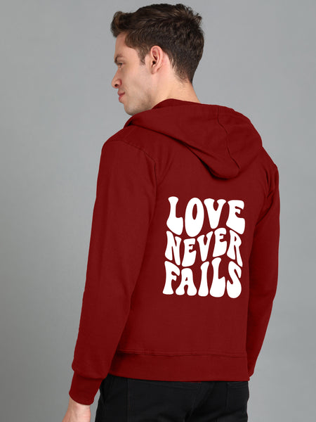 Love Never Fails Men's Back Printed Zipper Hoodie
