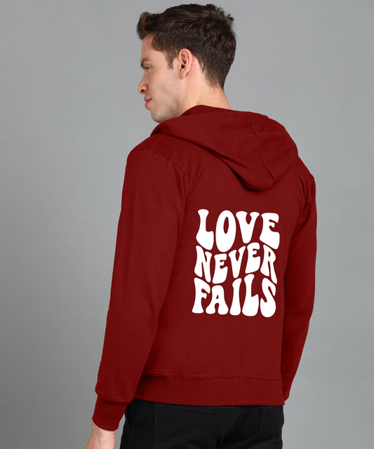 Love Never Fails Men's Back Printed Zipper Hoodie
