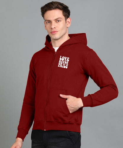Love Never Fails Men's Back Printed Zipper Hoodie
