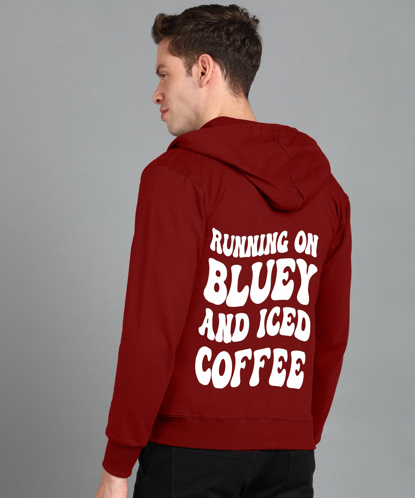 Running on Bluey and Iced Coffee Men’s Zipper Hoodie | Stylish & Cozy