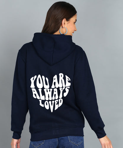 Back Printed Women's Cotton Full Zipper Sweatshirt Hoodies with Kangaroo Pocket Winter Wear Hooded Neck Sweatshirt