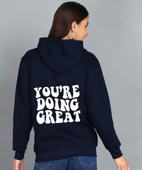 Back Printed Women's Cotton Full Zipper Sweatshirt Hoodies with Kangaroo Pocket Winter Wear Hooded Neck Sweatshirt
