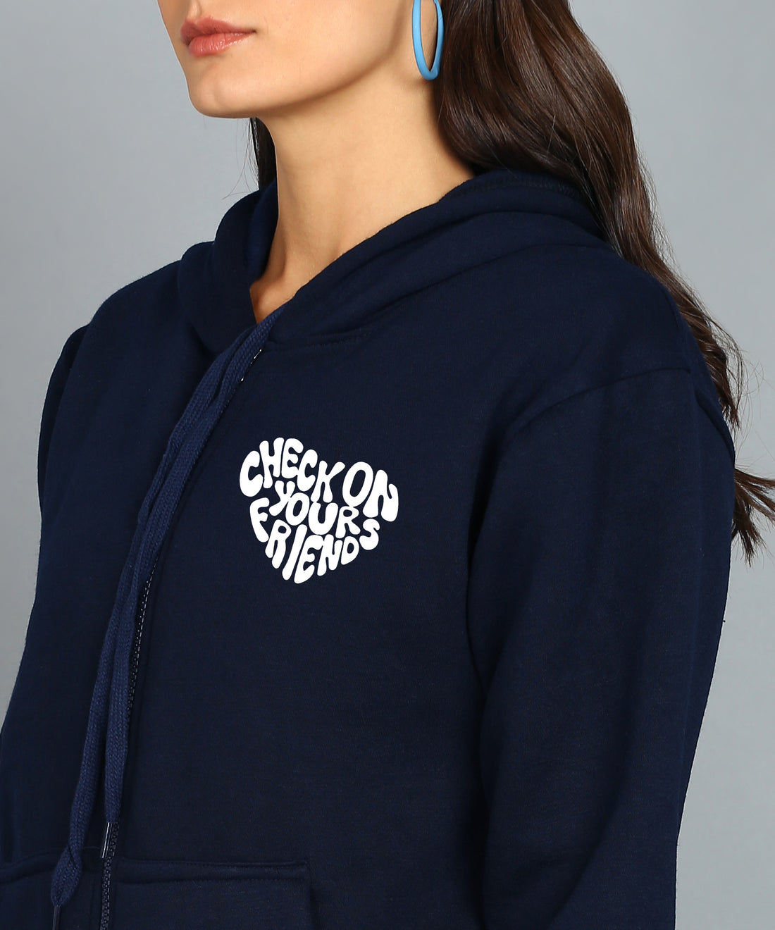 Back Printed Women's Cotton Full Zipper Sweatshirt Hoodies with Kangaroo Pocket Winter Wear Hooded Neck Sweatshirt