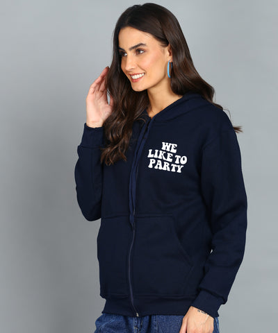 Back Printed Women's Cotton Full Zipper Sweatshirt Hoodies with Kangaroo Pocket Winter Wear Hooded Neck Sweatshirt