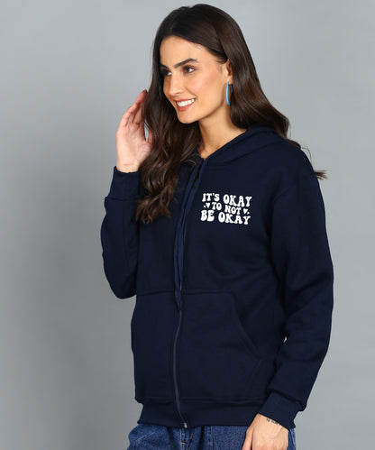 Back Printed Women's Cotton Full Zipper Sweatshirt Hoodies with Kangaroo Pocket Winter Wear Hooded Neck Sweatshirt