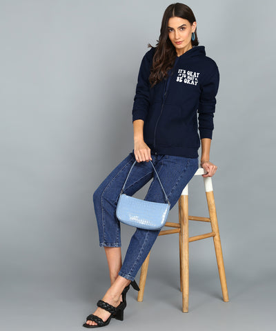 Back Printed Women's Cotton Full Zipper Sweatshirt Hoodies with Kangaroo Pocket Winter Wear Hooded Neck Sweatshirt