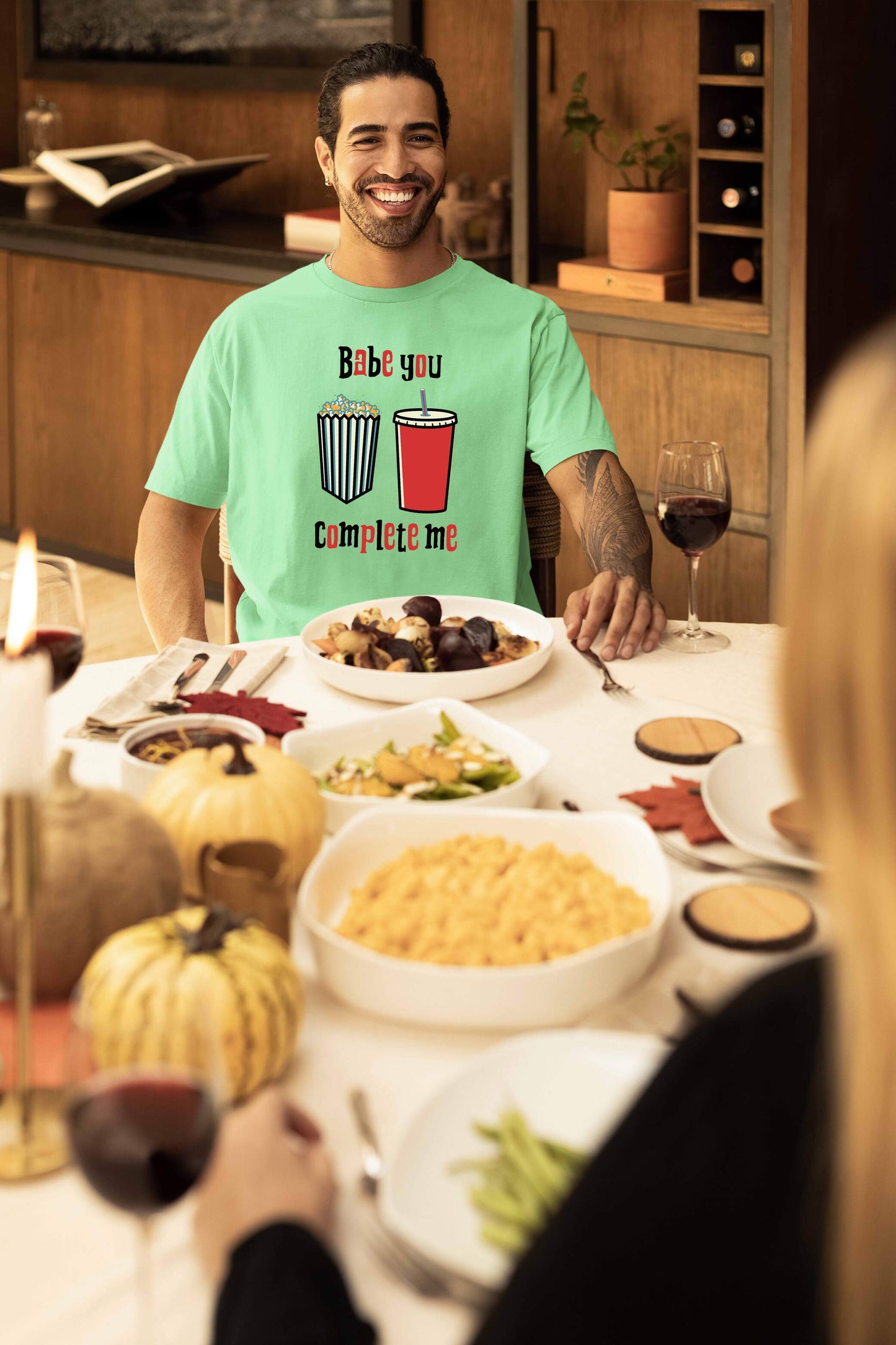 Popcorn & Soft Drink Couple Oversized T-Shirt | Super Combed Cotton
