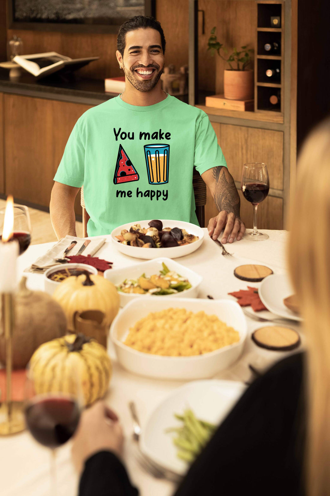 You Make Me Happy Printed Oversized Couple T-Shirts - Super Combed Cotton