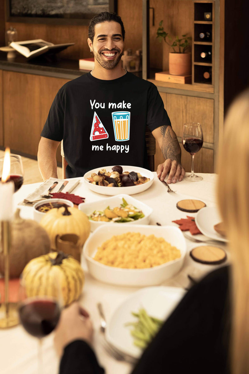 You Make Me Happy Printed Oversized Couple T-Shirts - Super Combed Cotton
