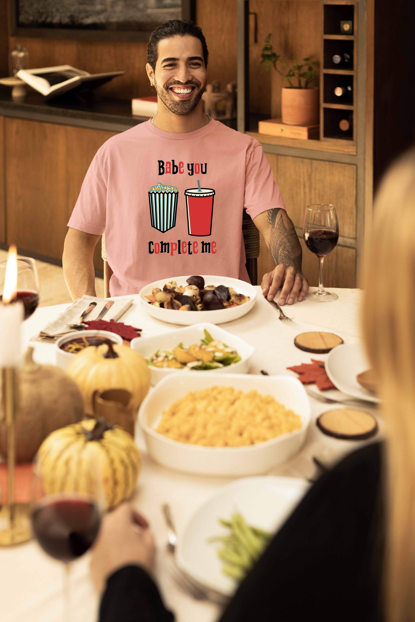 Popcorn & Soft Drink Couple Oversized T-Shirt | Super Combed Cotton