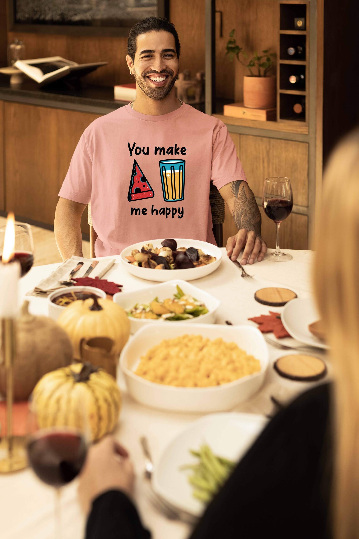You Make Me Happy Printed Oversized Couple T-Shirts - Super Combed Cotton