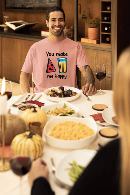 You Make Me Happy Printed Oversized Couple T-Shirts - Super Combed Cotton