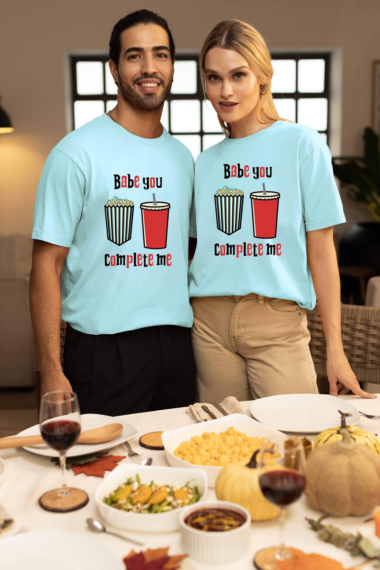 Popcorn & Soft Drink Couple Oversized T-Shirt | Super Combed Cotton