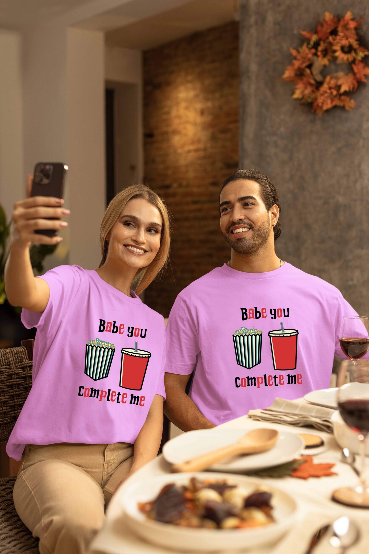 Popcorn & Soft Drink Couple Oversized T-Shirt | Super Combed Cotton