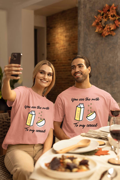 Milk to My Cereal Couple Oversized T-Shirts | Super Combed Cotton
