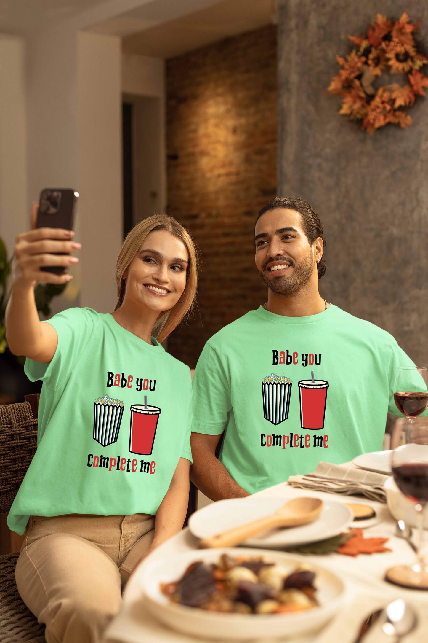 Popcorn & Soft Drink Couple Oversized T-Shirt | Super Combed Cotton