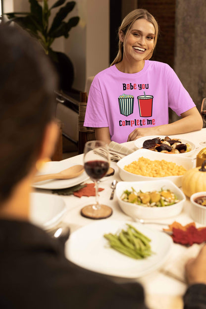 Popcorn & Soft Drink Couple Oversized T-Shirt | Super Combed Cotton