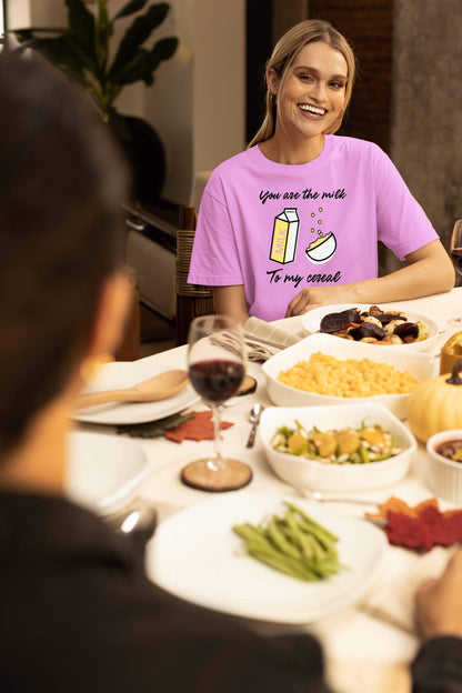 Milk to My Cereal Couple Oversized T-Shirts | Super Combed Cotton