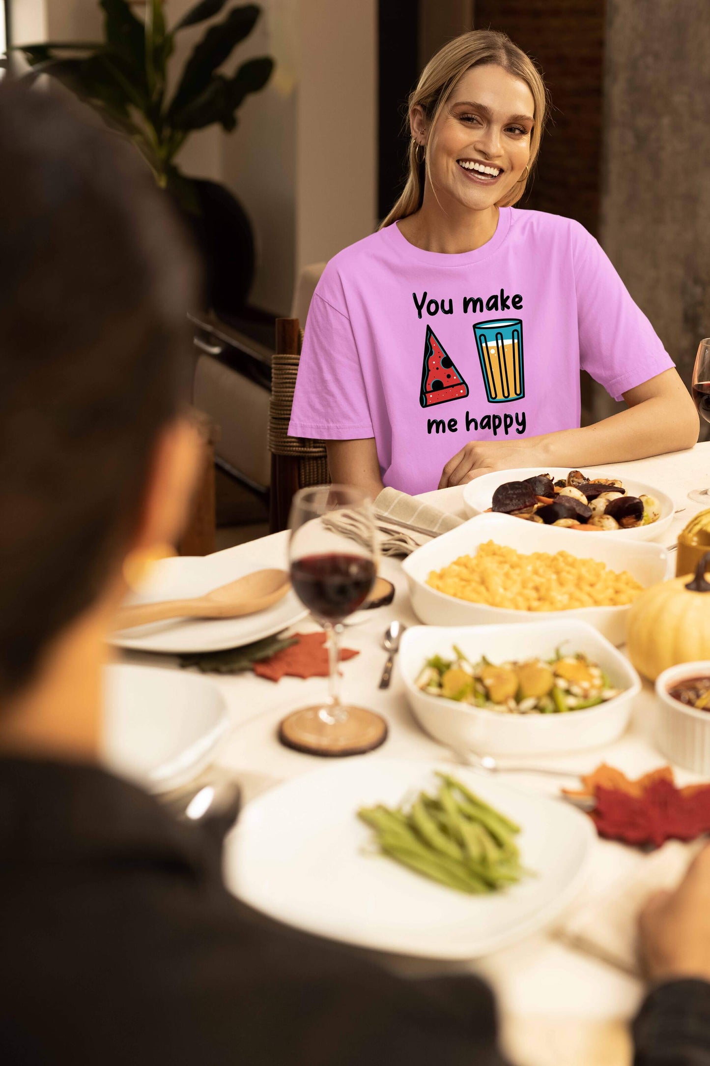 You Make Me Happy Printed Oversized Couple T-Shirts - Super Combed Cotton