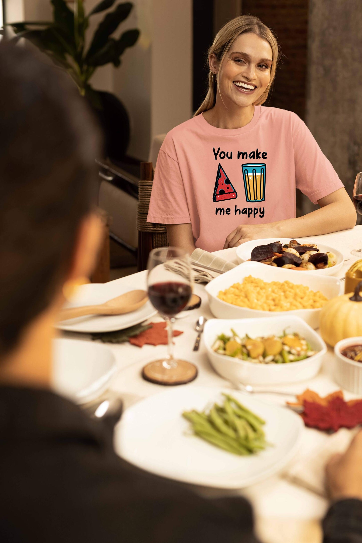 You Make Me Happy Printed Oversized Couple T-Shirts - Super Combed Cotton