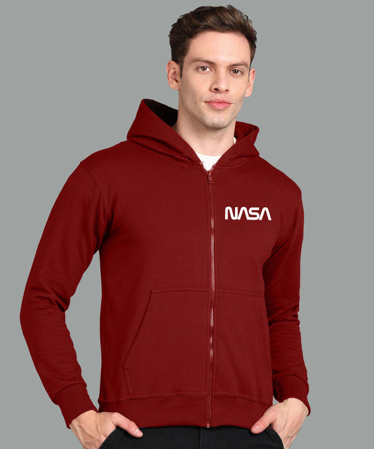 New Nasa Printed Men Winter Full Sleeve Zipper Hooded Hoodie with 2 Kangaroo Pockets